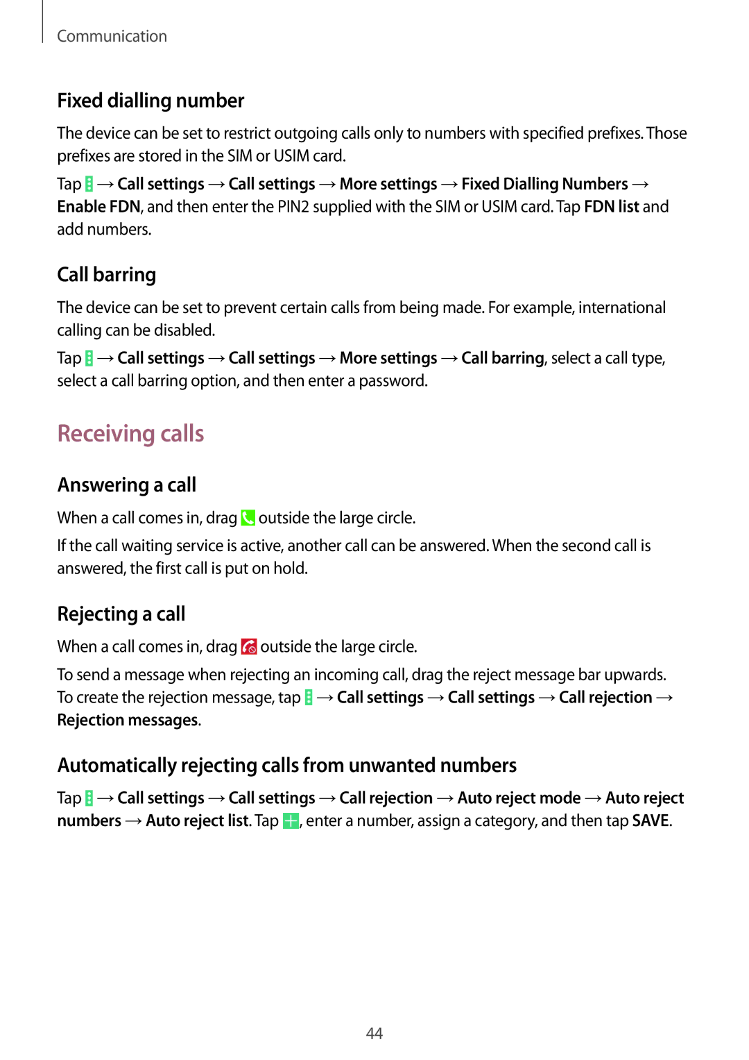 Samsung SM-T531NYKASER, SM-T531NZWASER manual Receiving calls 