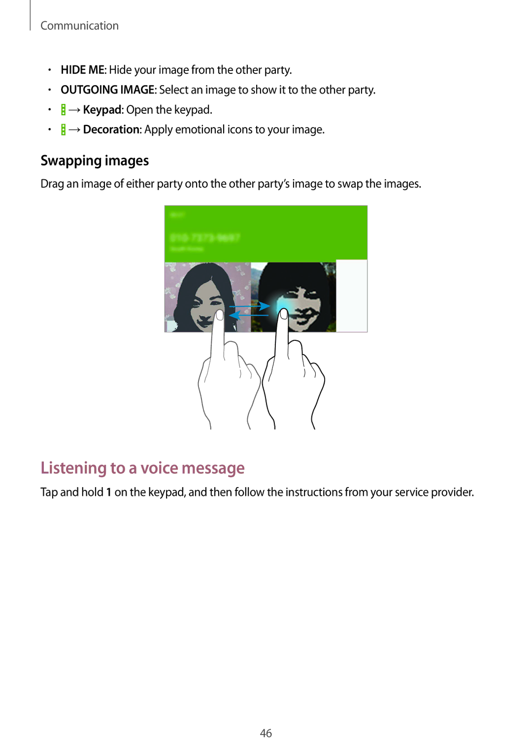 Samsung SM-T531NYKASER, SM-T531NZWASER manual Listening to a voice message, Swapping images 