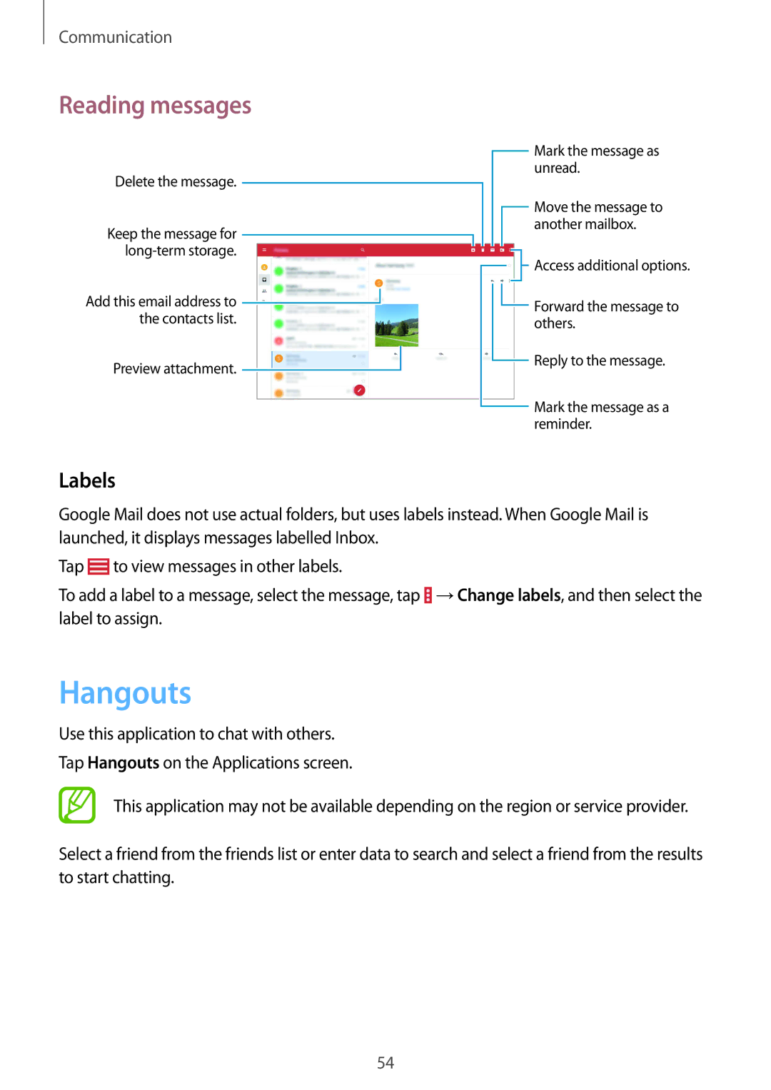 Samsung SM-T531NYKASER, SM-T531NZWASER manual Hangouts, Labels 