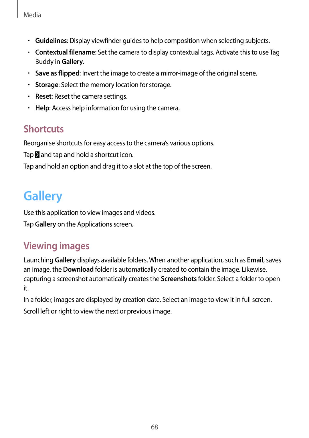 Samsung SM-T531NYKASER, SM-T531NZWASER manual Gallery, Shortcuts, Viewing images 