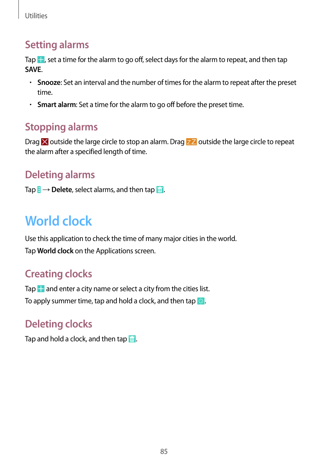 Samsung SM-T531NZWASER, SM-T531NYKASER manual World clock 