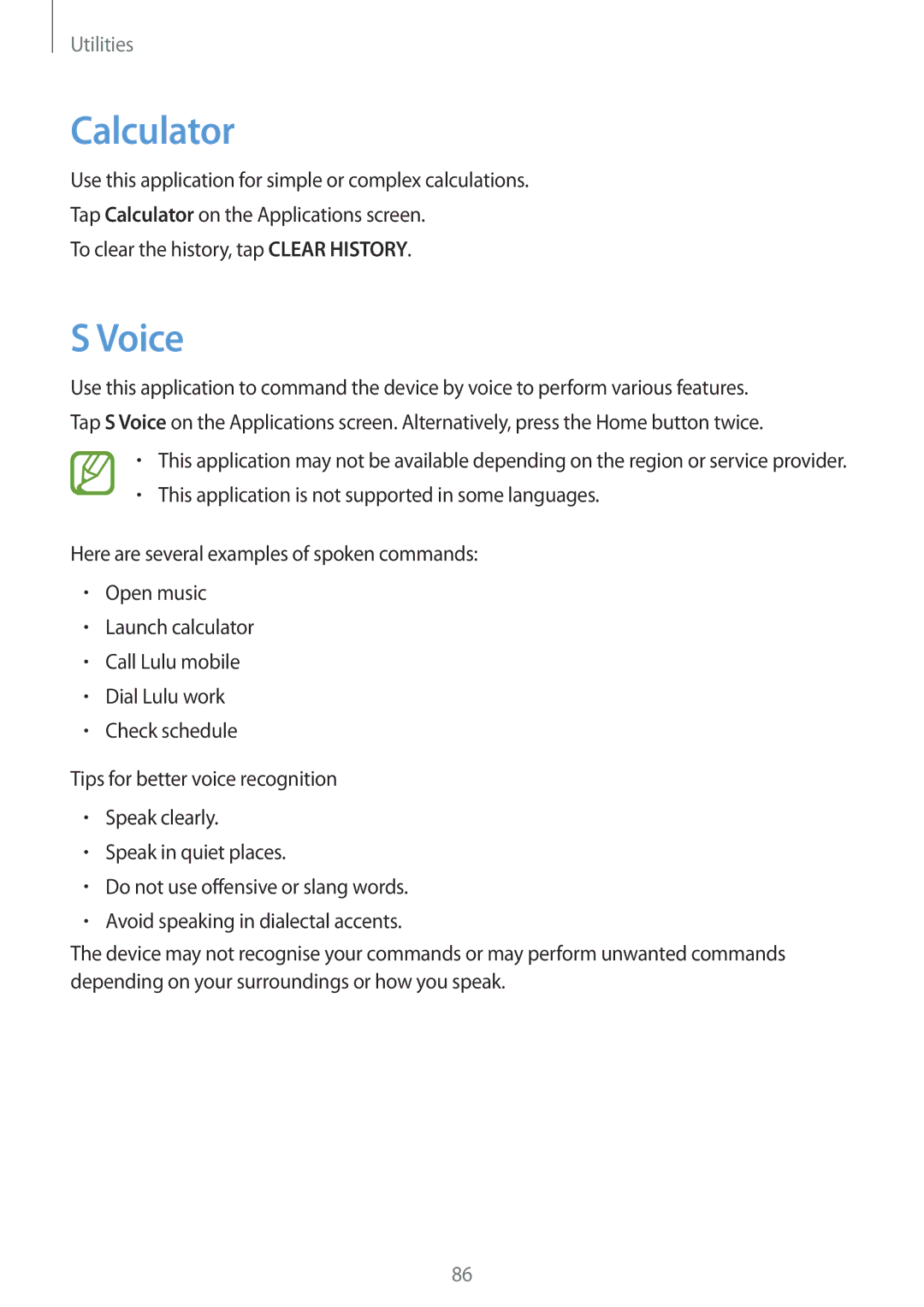 Samsung SM-T531NYKASER, SM-T531NZWASER manual Calculator, Voice 