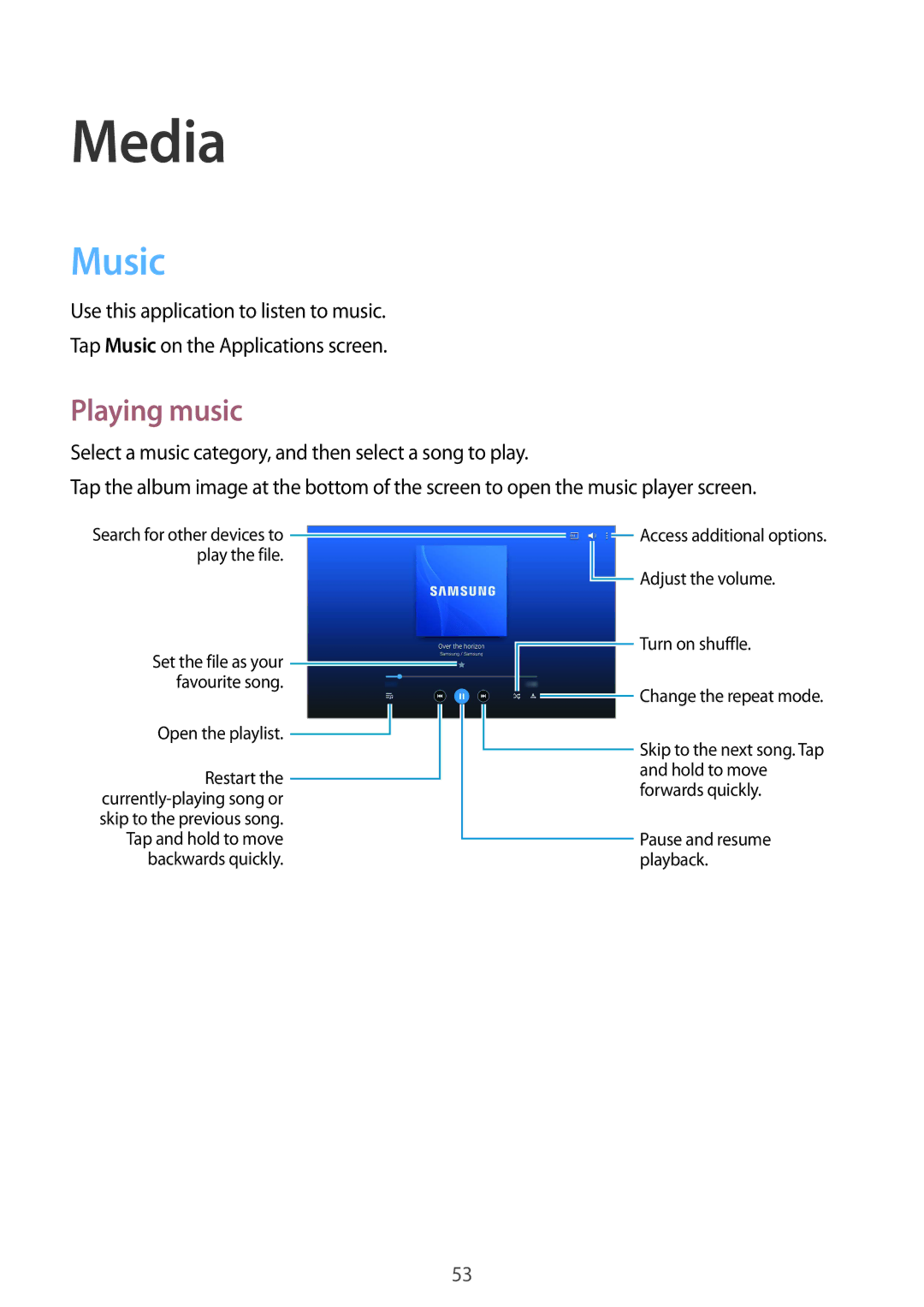 Samsung SM-T533NZWEXEF, SM-T533NYKAXEF, SM-T533NZWAXEF, SM-T533NZWAAUT, SM-T533NZWAITV manual Media, Music, Playing music 