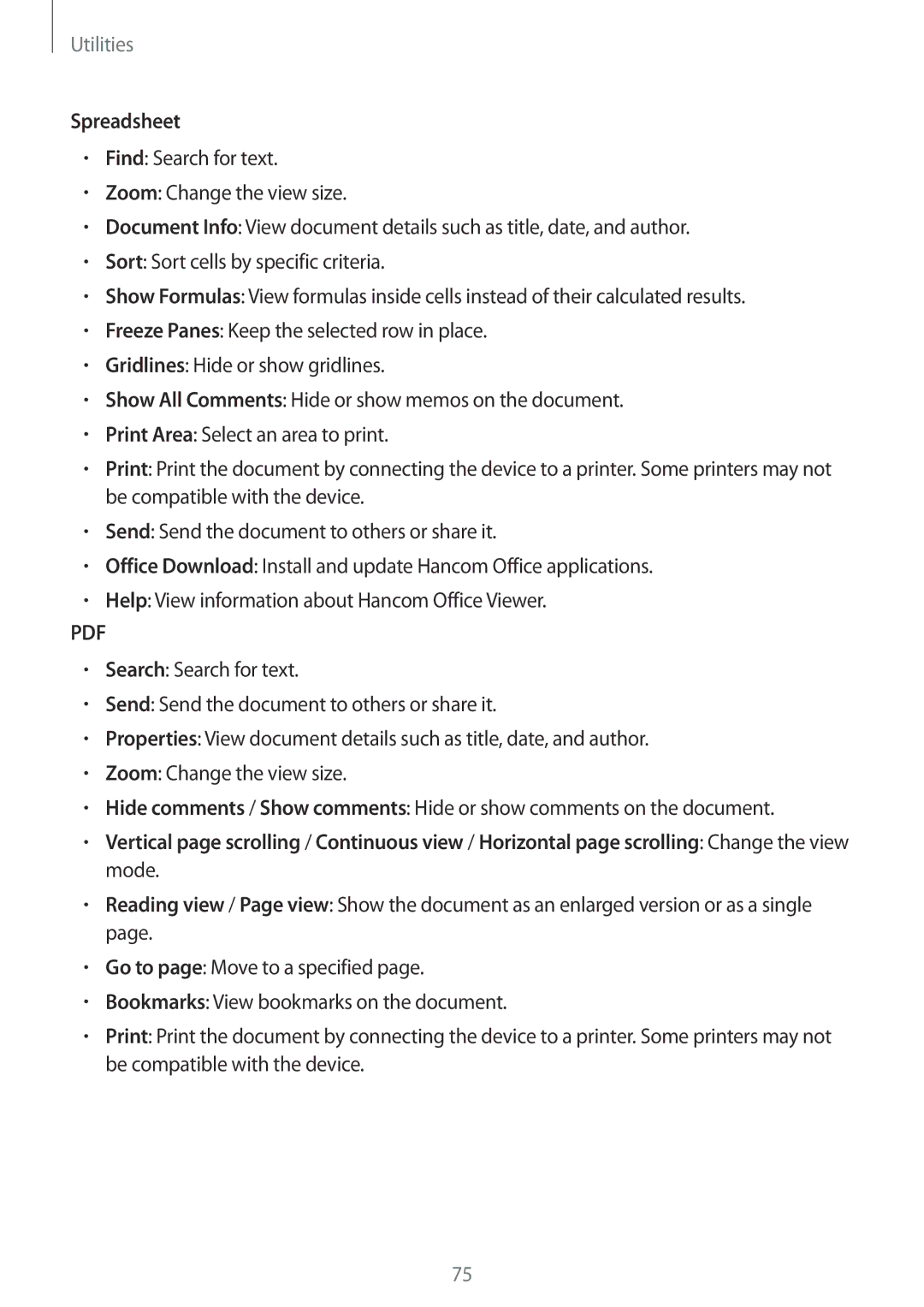 Samsung SM-T533NYKASEB, SM-T533NYKAXEF, SM-T533NZWEXEF, SM-T533NZWAXEF, SM-T533NZWAAUT, SM-T533NZWAITV manual Spreadsheet 