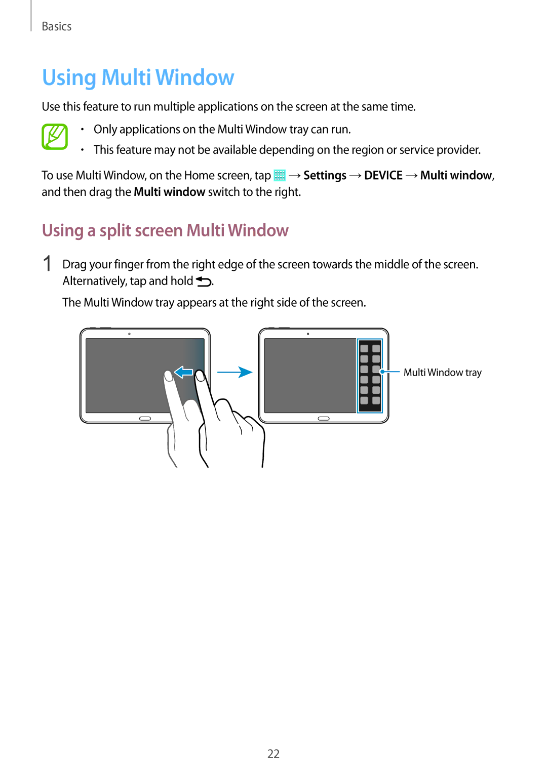 Samsung SM-T533NZWASEB, SM-T533NYKAXEF, SM-T533NZWEXEF, SM-T533NZWAXEF Using Multi Window, Using a split screen Multi Window 