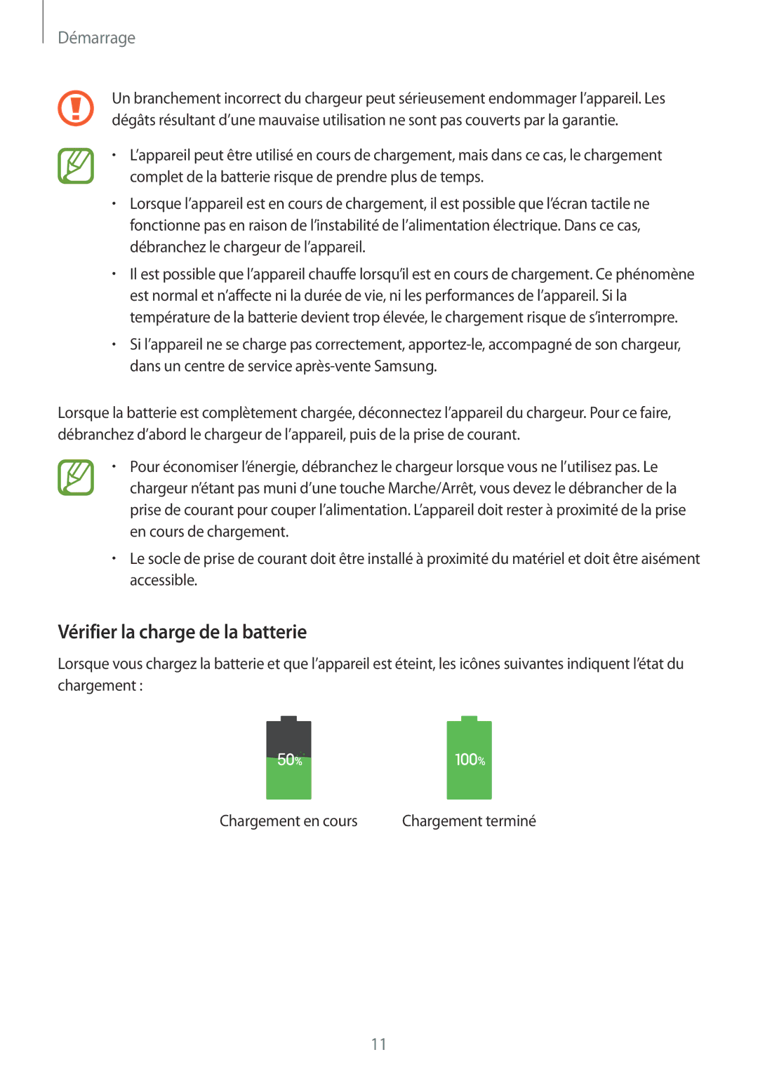 Samsung SM-T533NZWAXEF, SM-T533NYKAXEF, SM-T533NZWEXEF manual Vérifier la charge de la batterie 