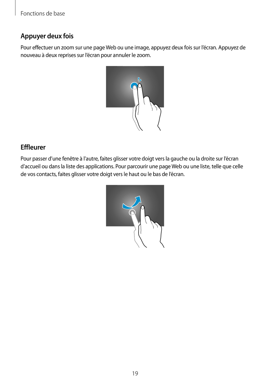 Samsung SM-T533NZWEXEF, SM-T533NYKAXEF, SM-T533NZWAXEF manual Appuyer deux fois, Effleurer 