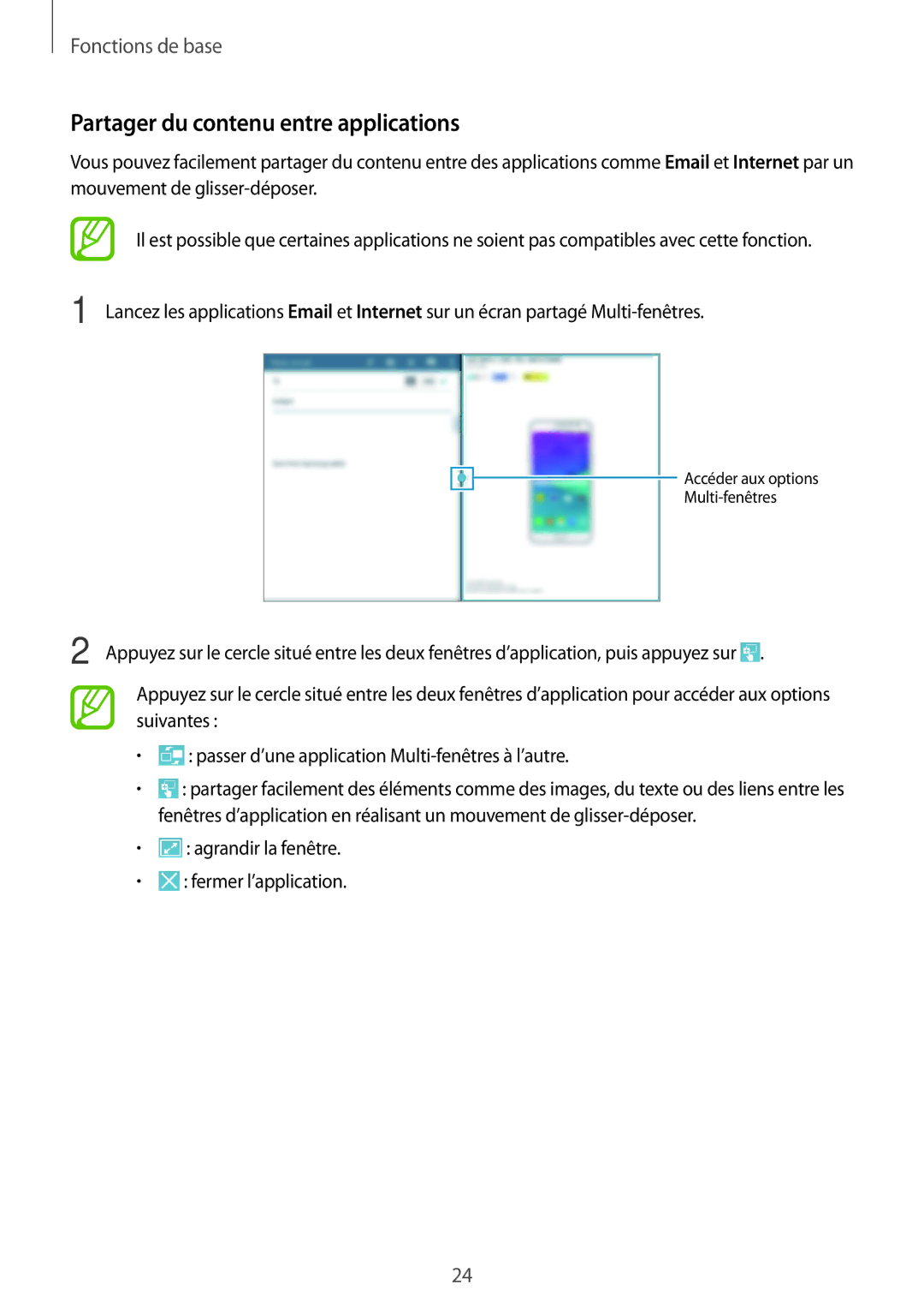 Samsung SM-T533NYKAXEF, SM-T533NZWEXEF, SM-T533NZWAXEF manual Partager du contenu entre applications 