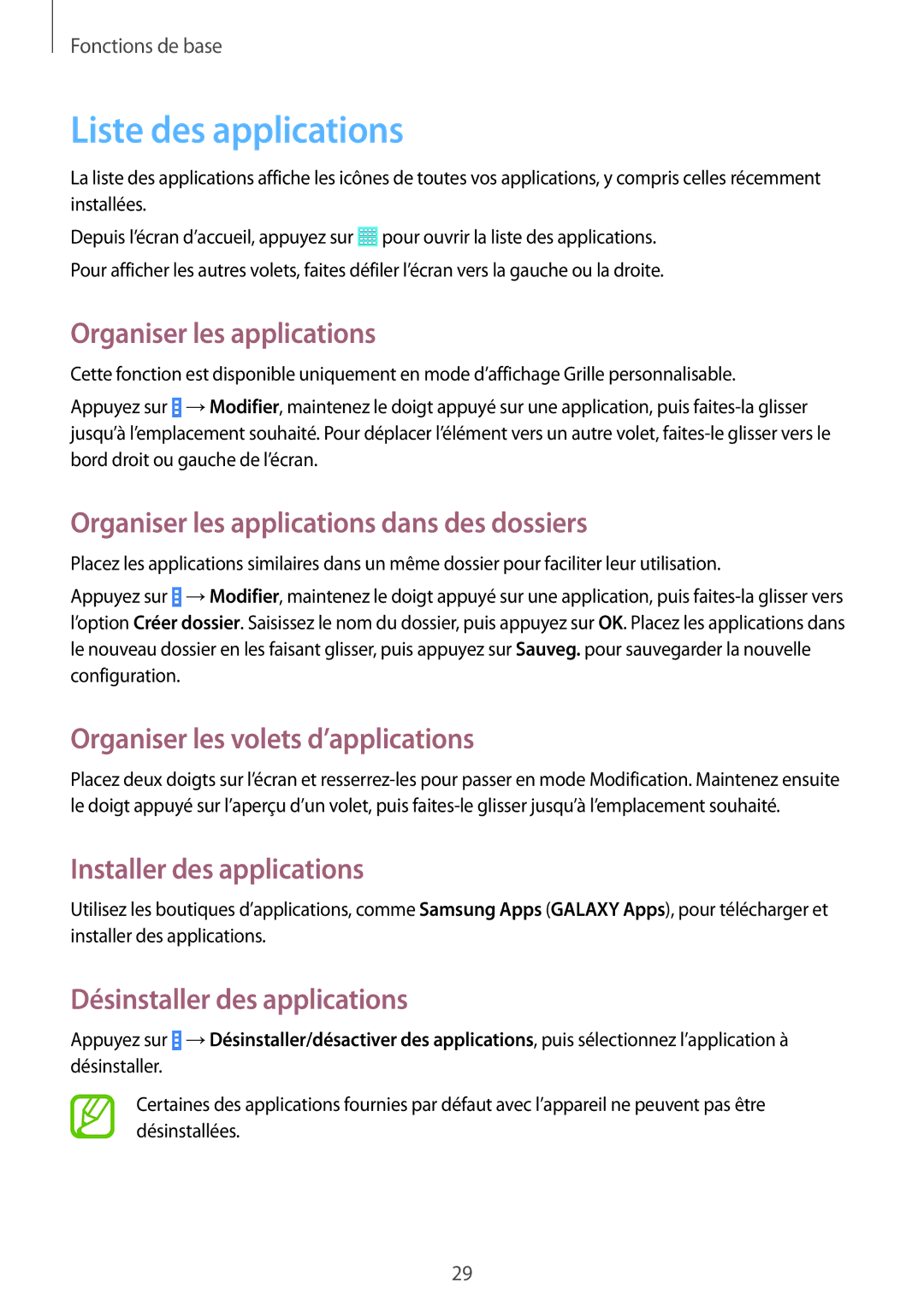 Samsung SM-T533NZWAXEF, SM-T533NYKAXEF manual Liste des applications, Organiser les applications dans des dossiers 