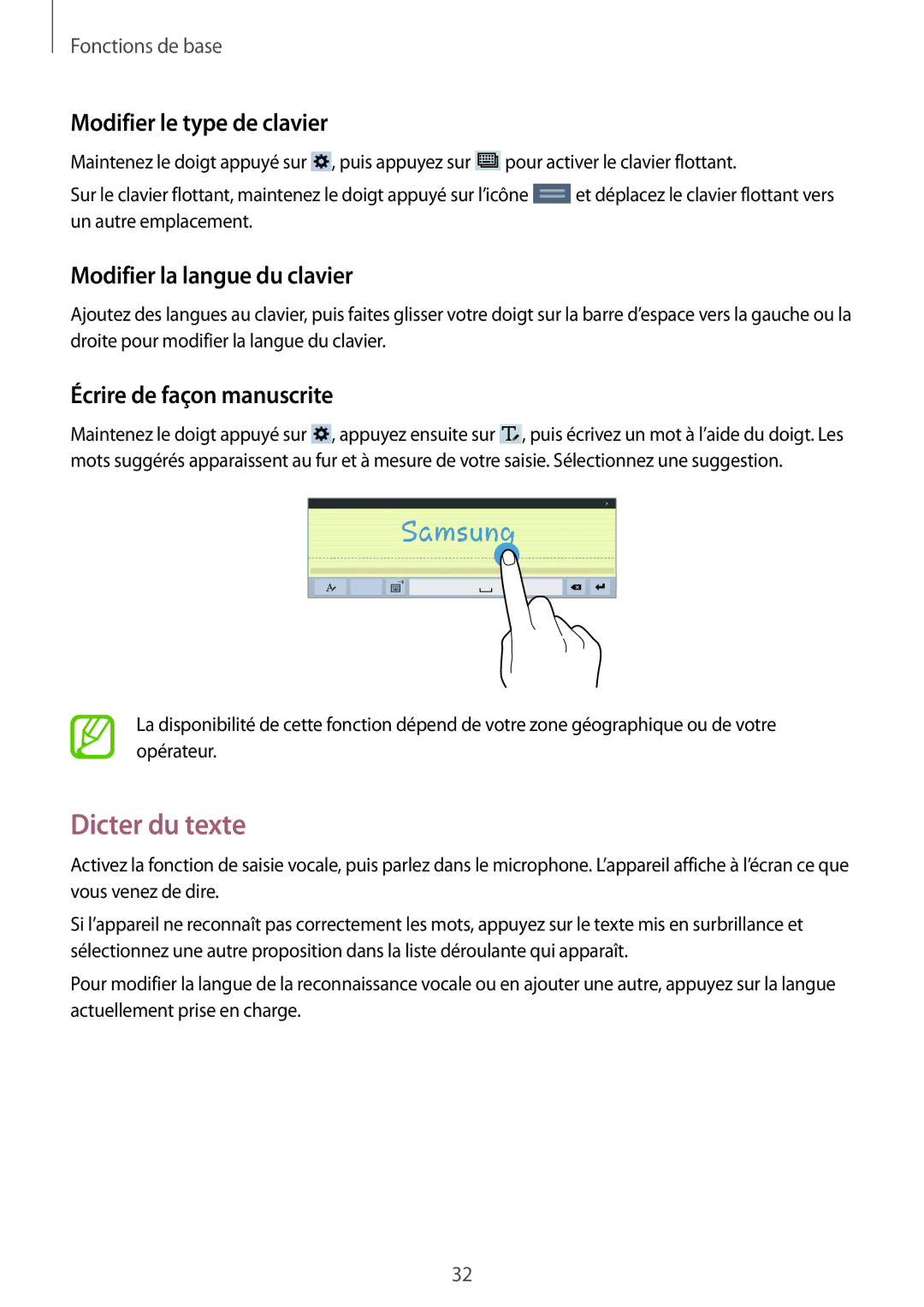 Samsung SM-T533NZWAXEF, SM-T533NYKAXEF manual Dicter du texte, Modifier le type de clavier, Modifier la langue du clavier 