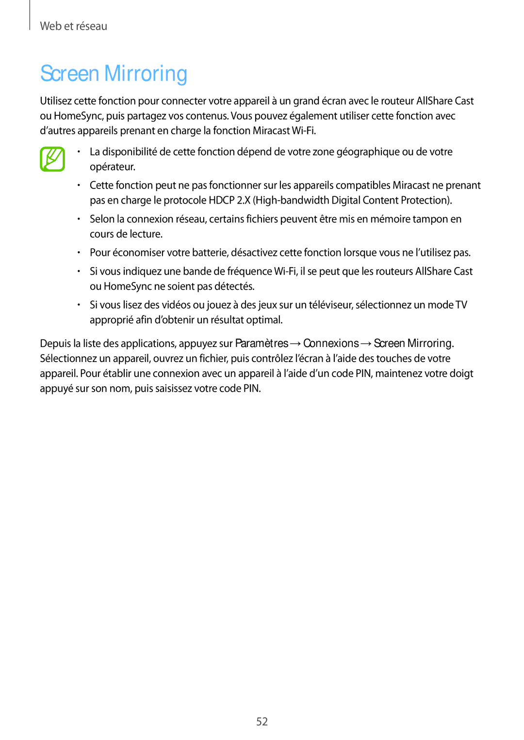 Samsung SM-T533NZWEXEF, SM-T533NYKAXEF, SM-T533NZWAXEF manual Screen Mirroring 