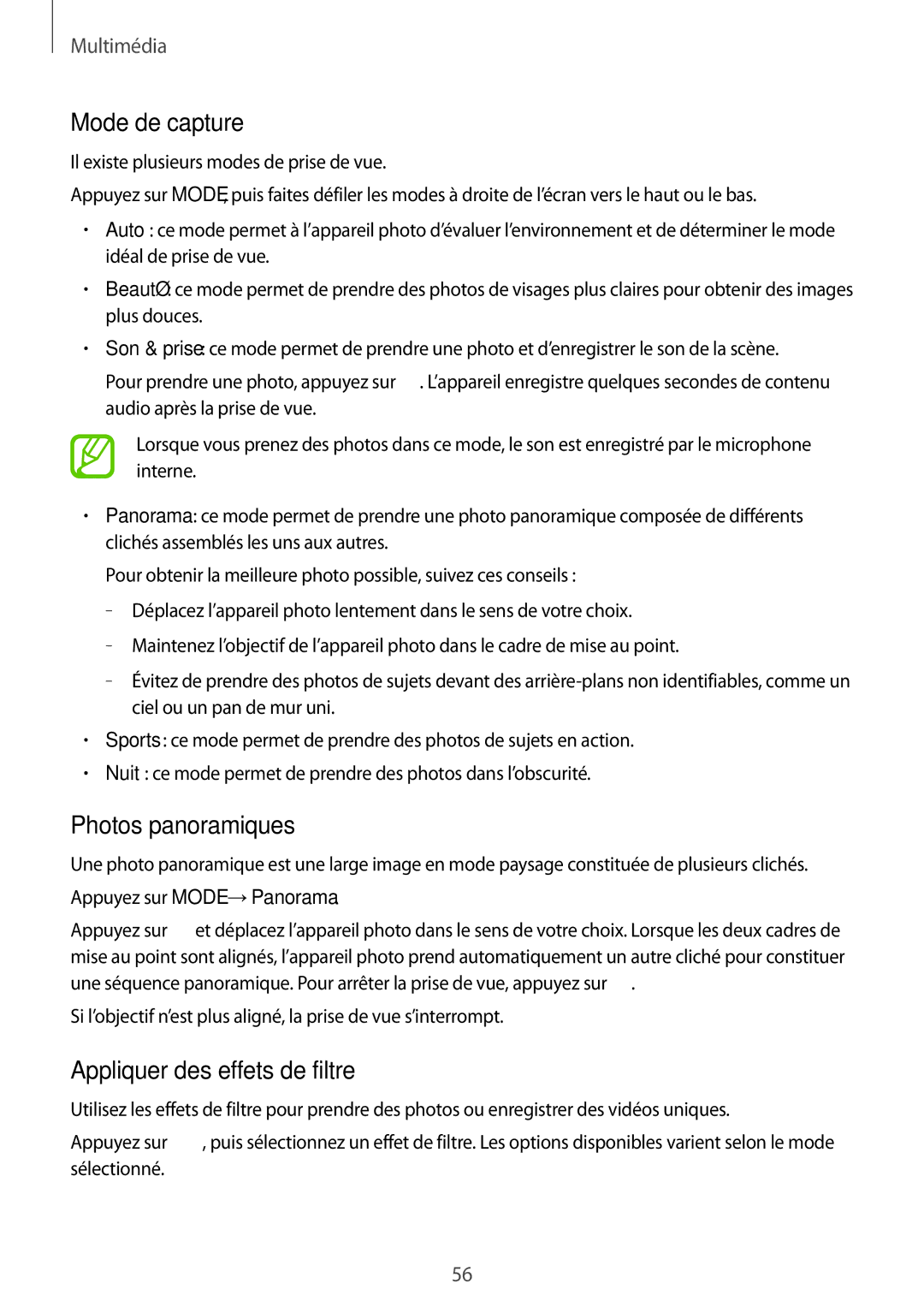 Samsung SM-T533NZWAXEF, SM-T533NYKAXEF, SM-T533NZWEXEF Mode de capture, Photos panoramiques, Appliquer des effets de filtre 