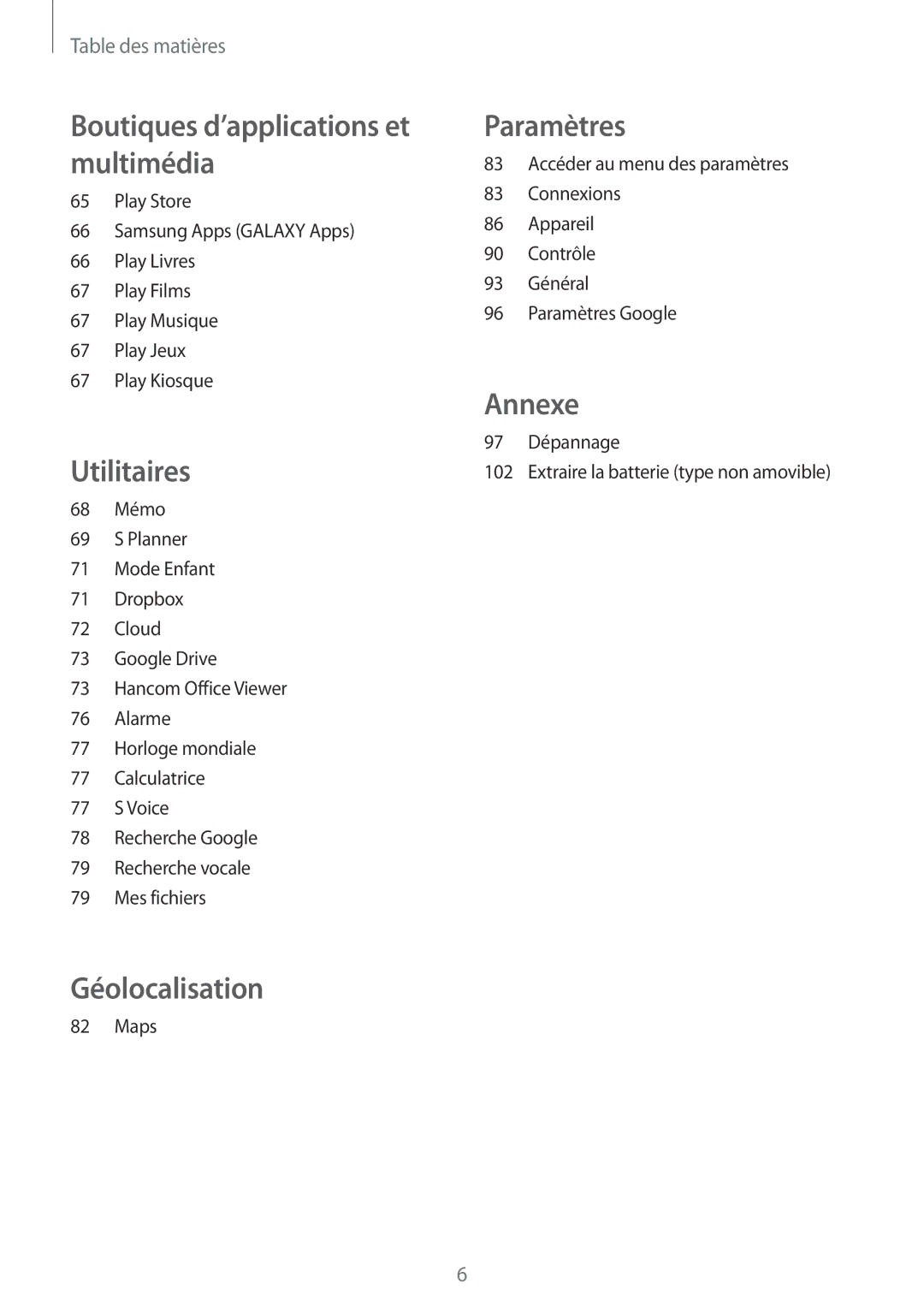 Samsung SM-T533NYKAXEF, SM-T533NZWEXEF, SM-T533NZWAXEF manual Géolocalisation 