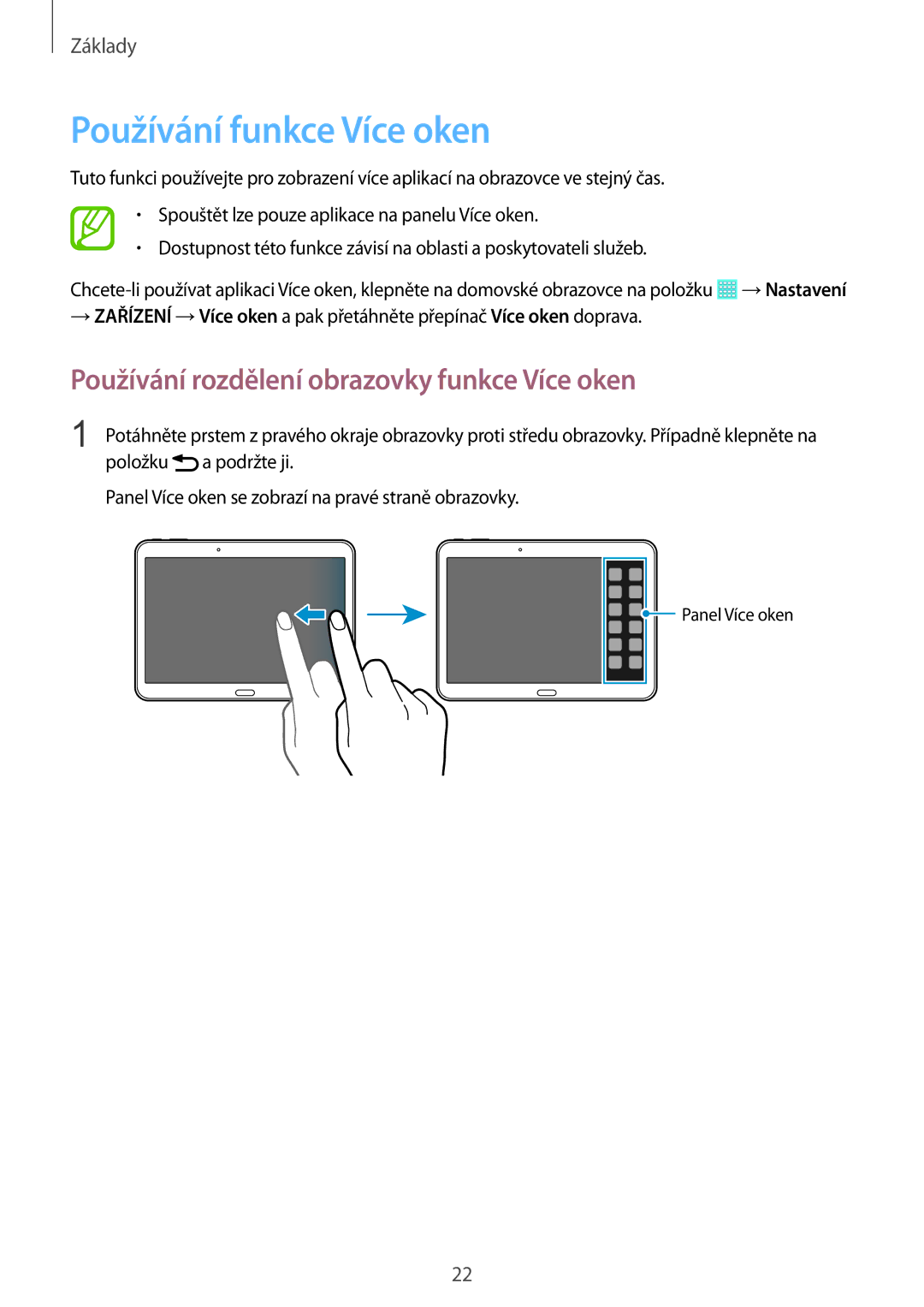 Samsung SM2T533NZWAXEZ, SM-T533NZWAAUT manual Používání funkce Více oken, Používání rozdělení obrazovky funkce Více oken 