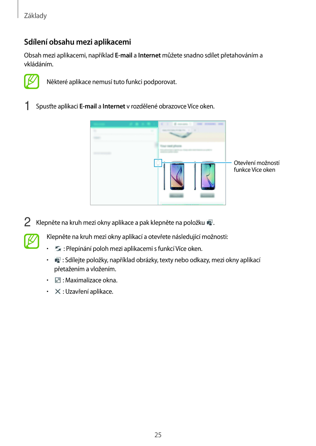 Samsung SM-T533NYKAATO, SM-T533NZWAAUT, SM-T533NYKAAUT, SM-T533NZWAXEH, SM2T533NYKAXEZ manual Sdílení obsahu mezi aplikacemi 