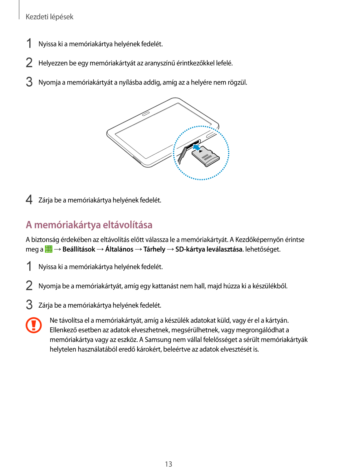 Samsung SM-T533NYKAXSK, SM-T533NZWAAUT, SM-T533NYKAAUT, SM-T533NZWAXEH, SM2T533NYKAXEZ manual Memóriakártya eltávolítása 