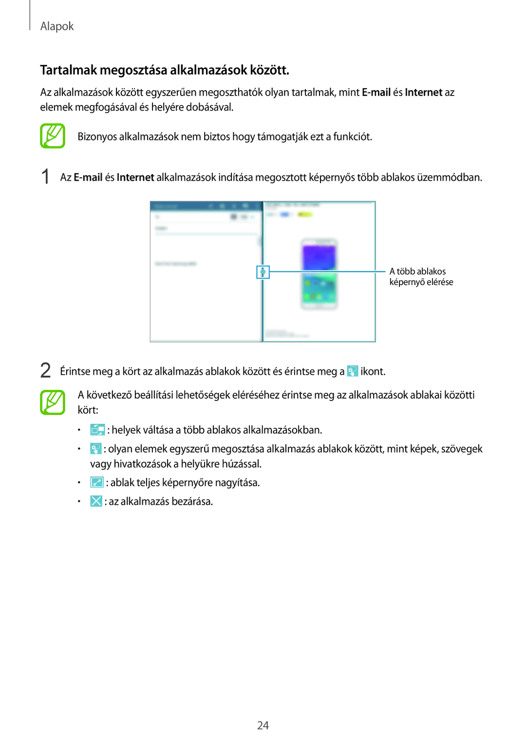 Samsung SM2T533NYKAXEH, SM-T533NZWAAUT, SM-T533NYKAAUT, SM-T533NZWAXEH manual Tartalmak megosztása alkalmazások között 