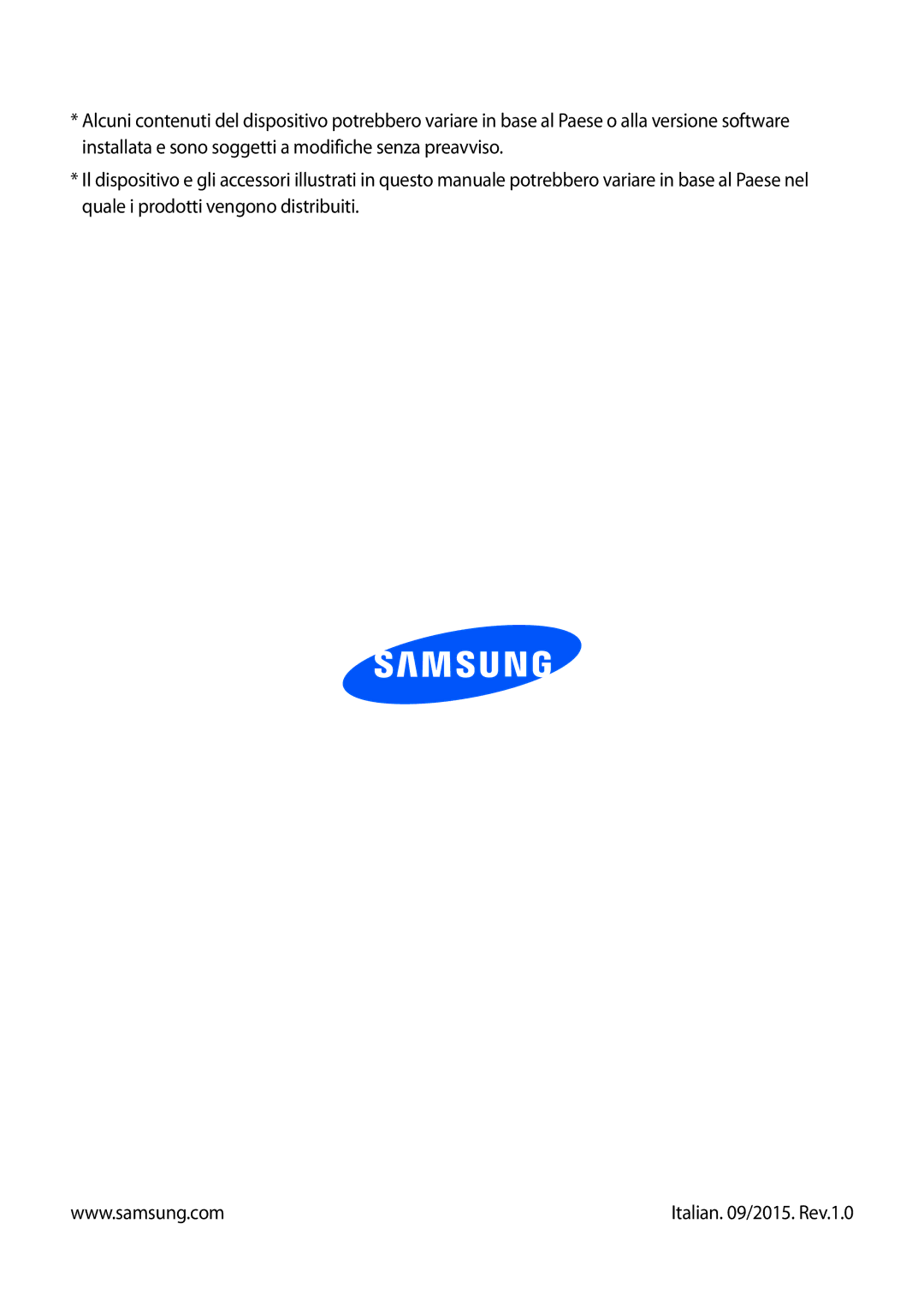 Samsung SM-T533NZWAAUT, SM-T533NZWAITV, SM-T533NYKAAUT, SM-T533NYKAITV manual Italian /2015. Rev.1.0 