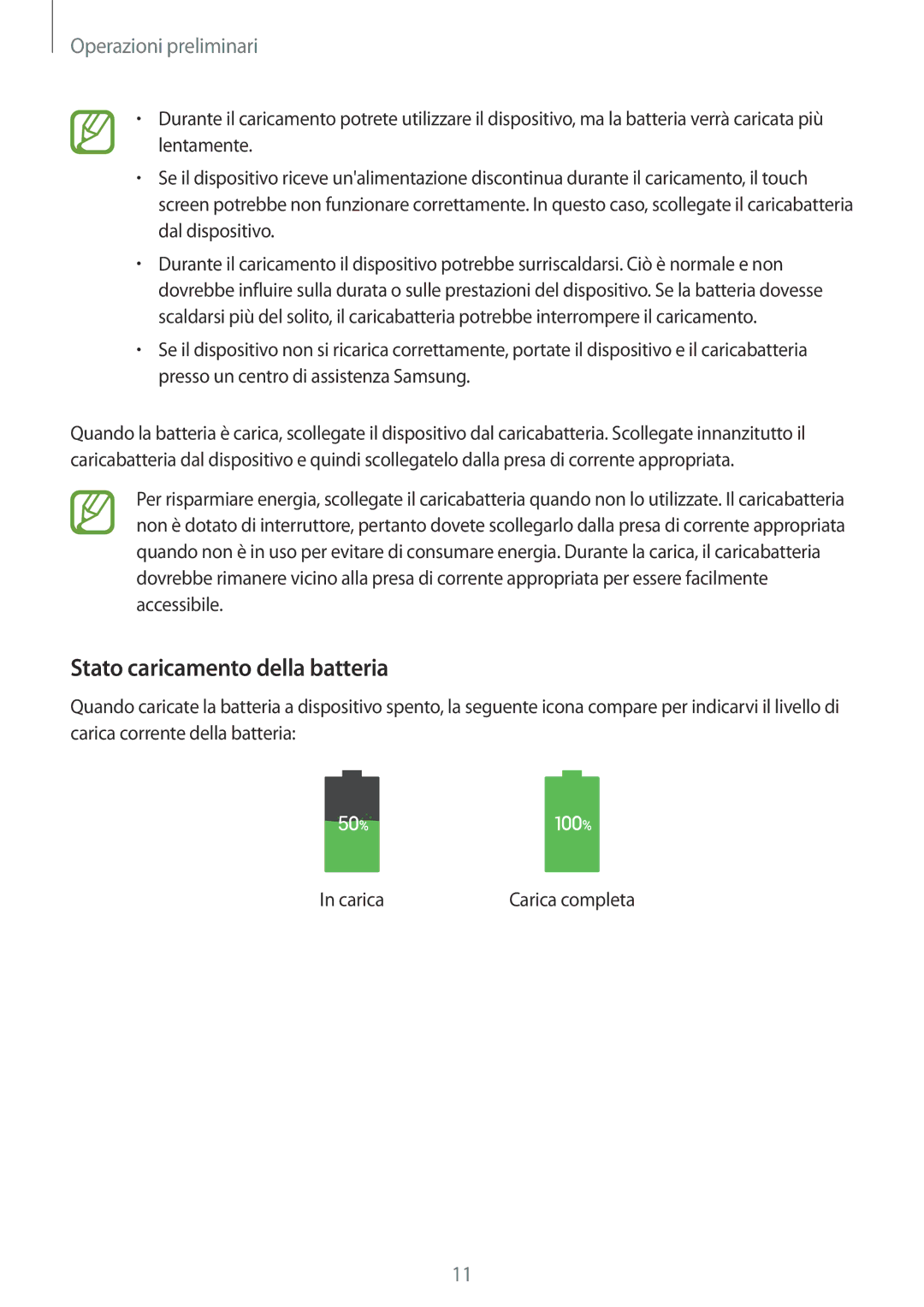 Samsung SM-T533NYKAITV, SM-T533NZWAAUT, SM-T533NZWAITV, SM-T533NYKAAUT manual Stato caricamento della batteria 