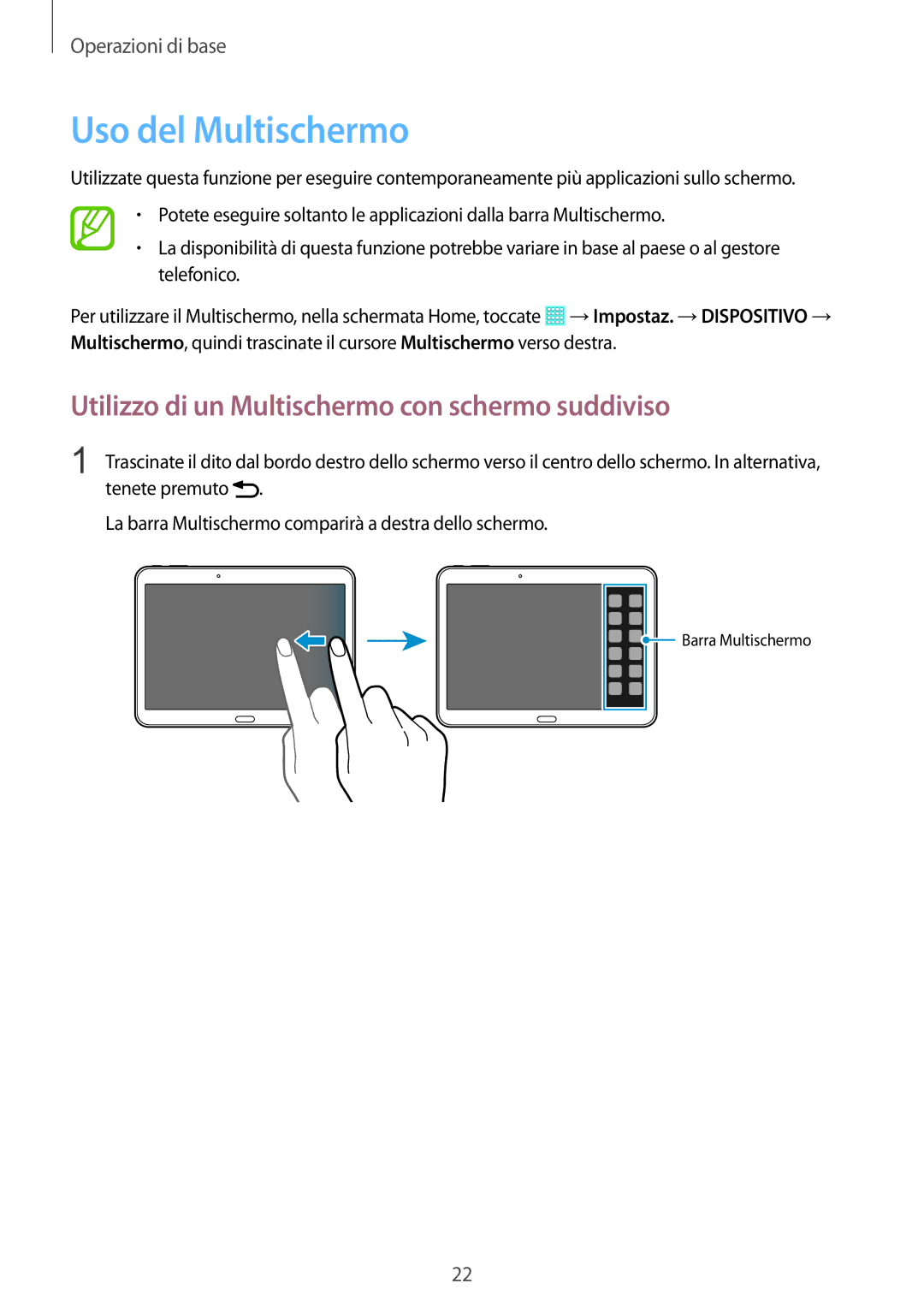 Samsung SM-T533NYKAAUT, SM-T533NZWAAUT manual Uso del Multischermo, Utilizzo di un Multischermo con schermo suddiviso 