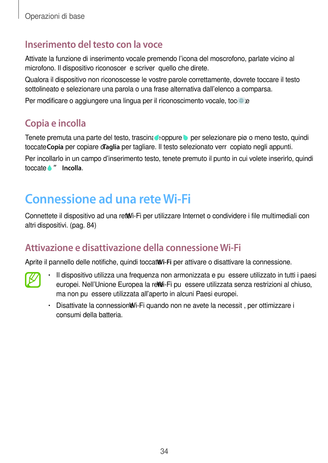 Samsung SM-T533NYKAAUT, SM-T533NZWAAUT Connessione ad una rete Wi-Fi, Inserimento del testo con la voce, Copia e incolla 