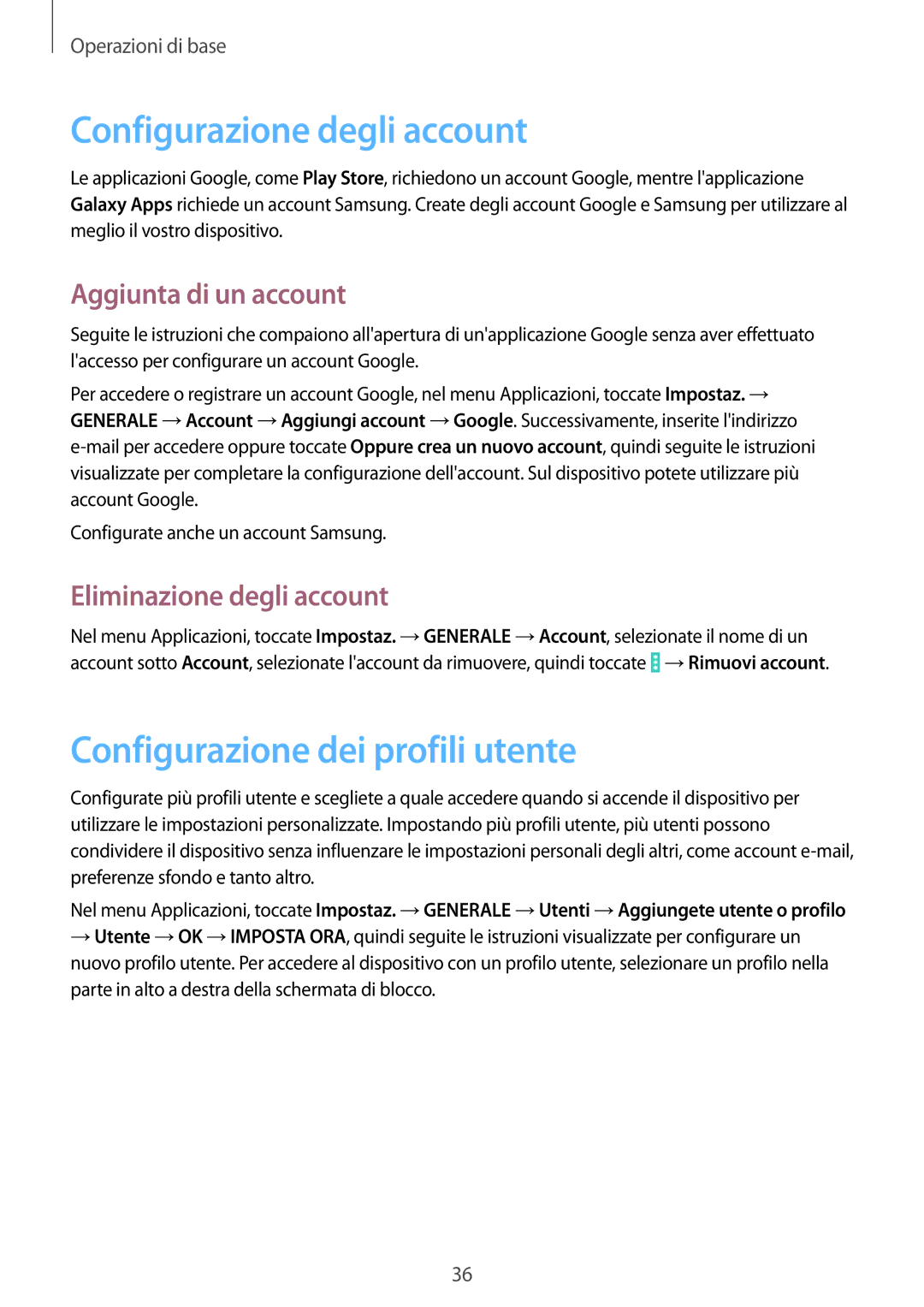 Samsung SM-T533NZWAAUT manual Configurazione degli account, Configurazione dei profili utente, Aggiunta di un account 