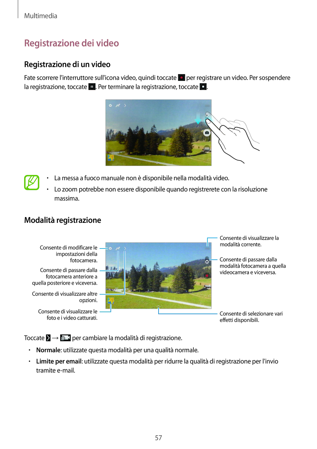 Samsung SM-T533NZWAITV, SM-T533NZWAAUT manual Registrazione dei video, Registrazione di un video, Modalità registrazione 