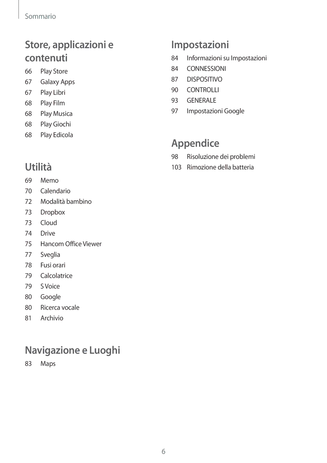 Samsung SM-T533NYKAAUT, SM-T533NZWAAUT, SM-T533NZWAITV, SM-T533NYKAITV manual Navigazione e Luoghi 