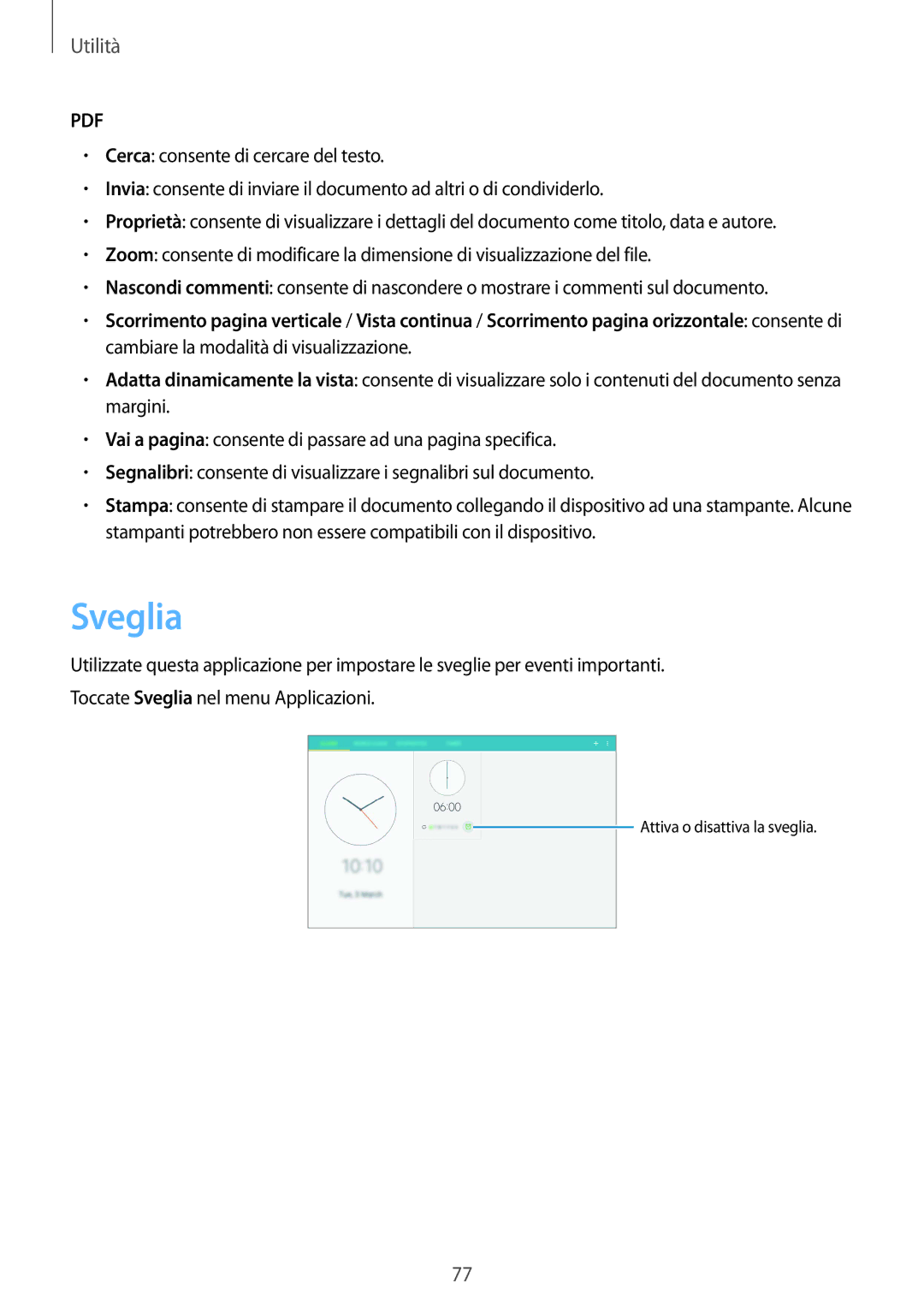 Samsung SM-T533NZWAITV, SM-T533NZWAAUT, SM-T533NYKAAUT, SM-T533NYKAITV manual Sveglia 