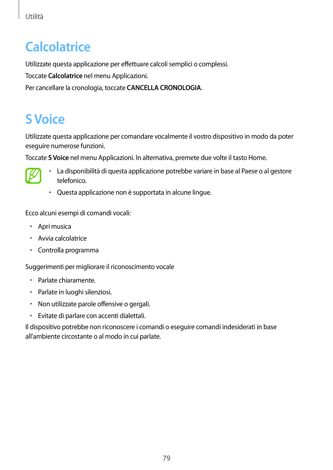 Samsung SM-T533NYKAITV, SM-T533NZWAAUT, SM-T533NZWAITV, SM-T533NYKAAUT manual Calcolatrice, Voice 