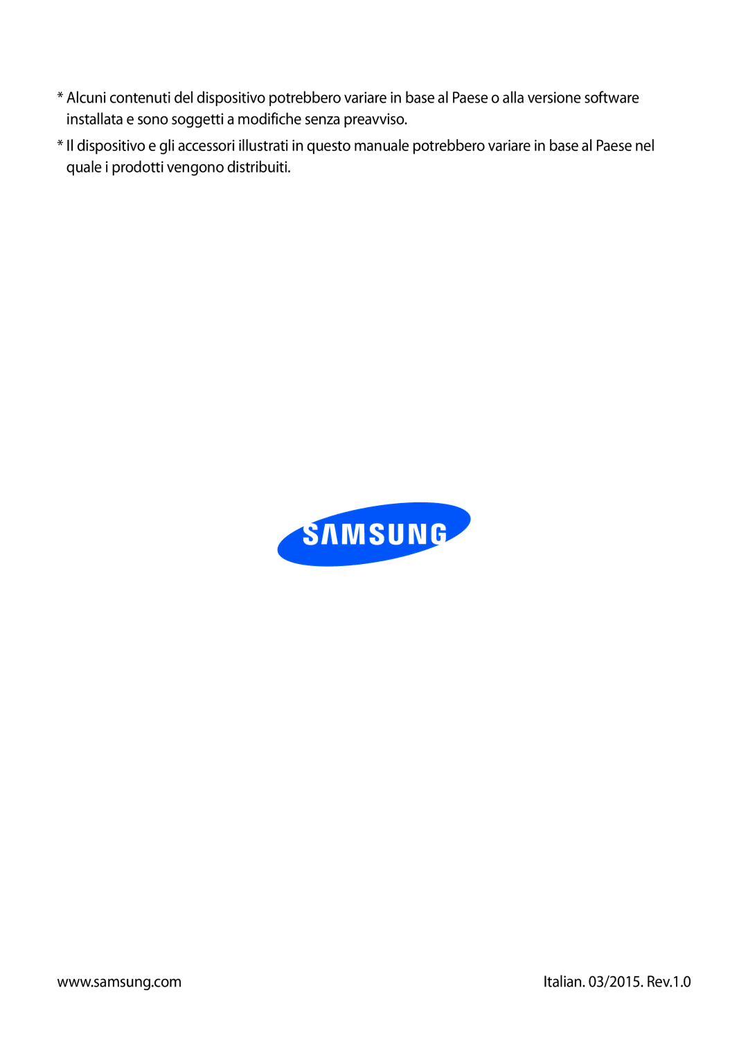 Samsung SM-T533NZWAITV, SM-T533NZWAAUT, SM-T533NYKAAUT, SM-T533NYKAITV manual Italian /2015. Rev.1.0 