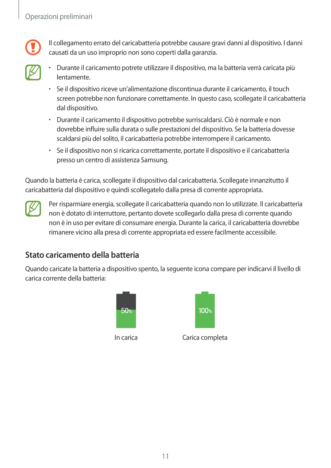 Samsung SM-T533NYKAITV, SM-T533NZWAAUT, SM-T533NZWAITV, SM-T533NYKAAUT manual Stato caricamento della batteria 