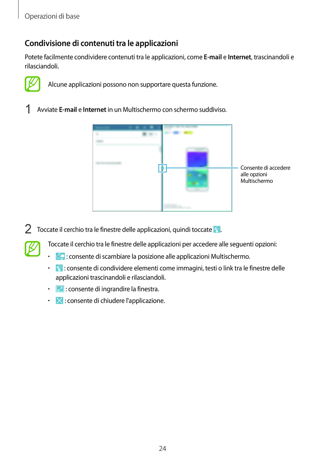 Samsung SM-T533NZWAAUT, SM-T533NZWAITV, SM-T533NYKAAUT, SM-T533NYKAITV manual Condivisione di contenuti tra le applicazioni 