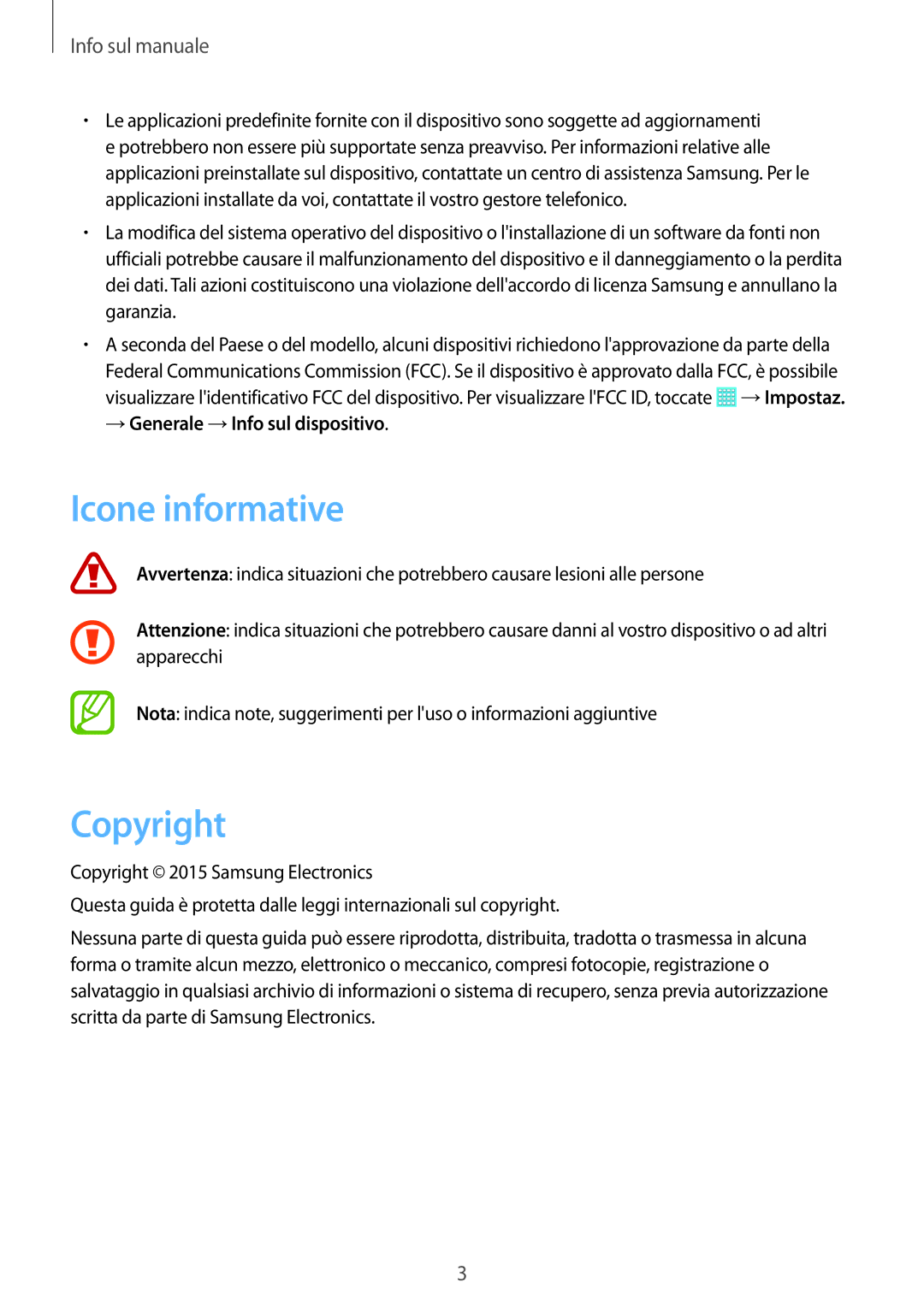 Samsung SM-T533NYKAITV, SM-T533NZWAAUT, SM-T533NZWAITV, SM-T533NYKAAUT manual Icone informative, Copyright 