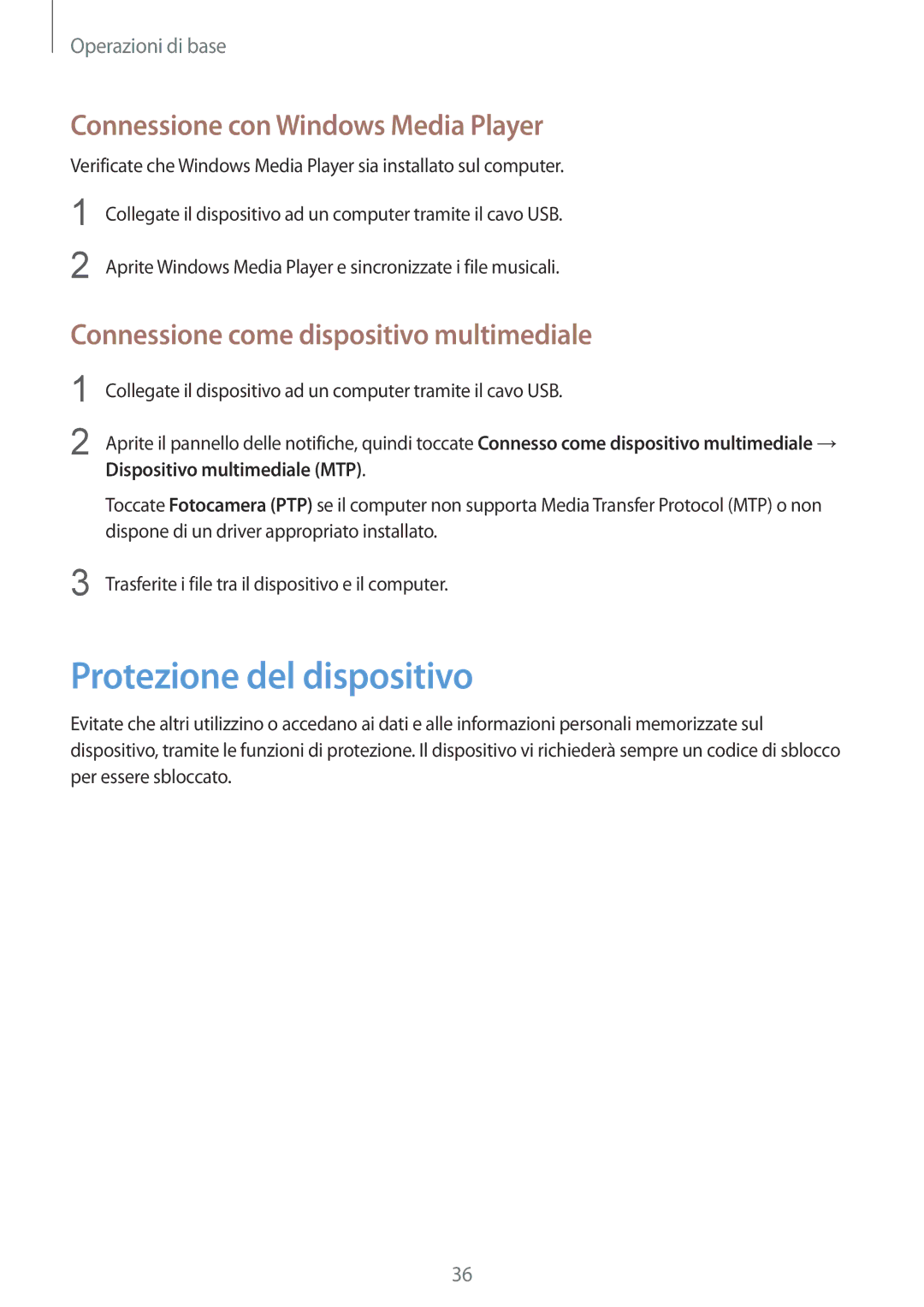 Samsung SM-T533NZWAAUT, SM-T533NZWAITV, SM-T533NYKAAUT Protezione del dispositivo, Connessione con Windows Media Player 