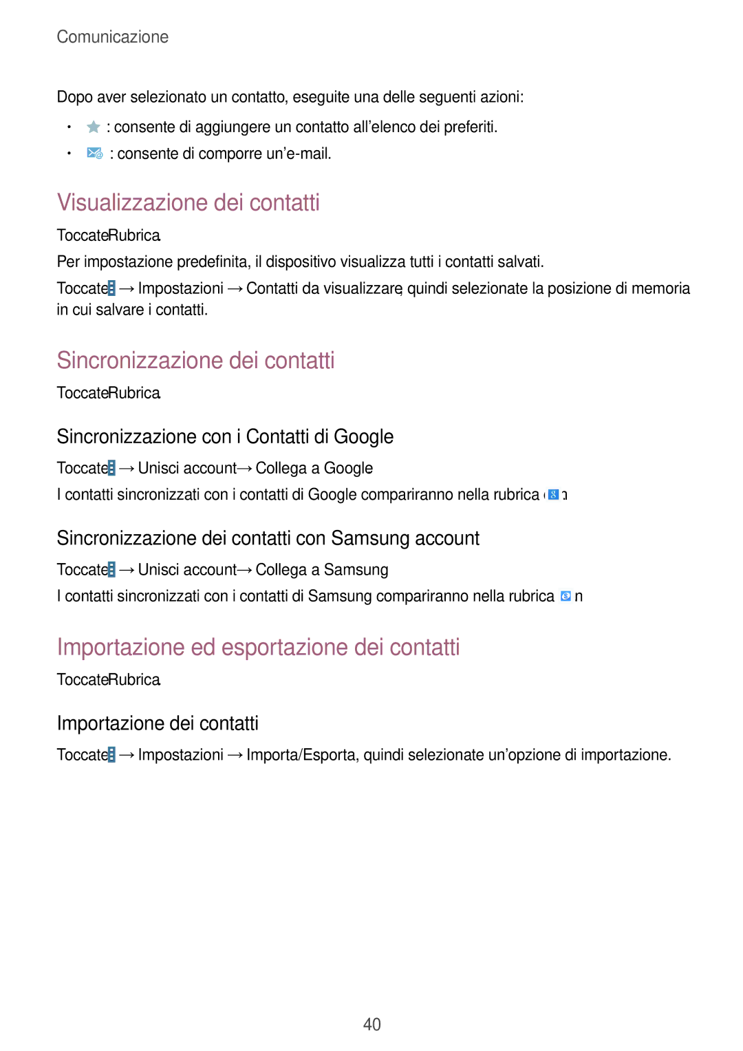 Samsung SM-T533NZWAAUT, SM-T533NZWAITV, SM-T533NYKAAUT manual Visualizzazione dei contatti, Sincronizzazione dei contatti 