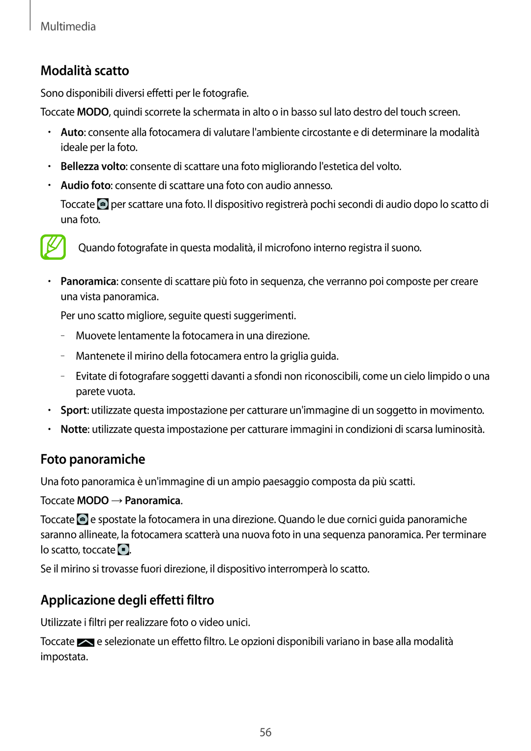 Samsung SM-T533NZWAAUT, SM-T533NZWAITV, SM-T533NYKAAUT Modalità scatto, Foto panoramiche, Applicazione degli effetti filtro 