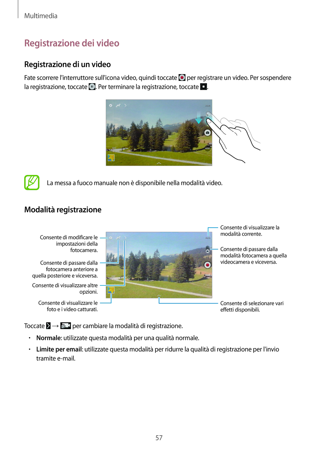 Samsung SM-T533NZWAITV, SM-T533NZWAAUT manual Registrazione dei video, Registrazione di un video, Modalità registrazione 