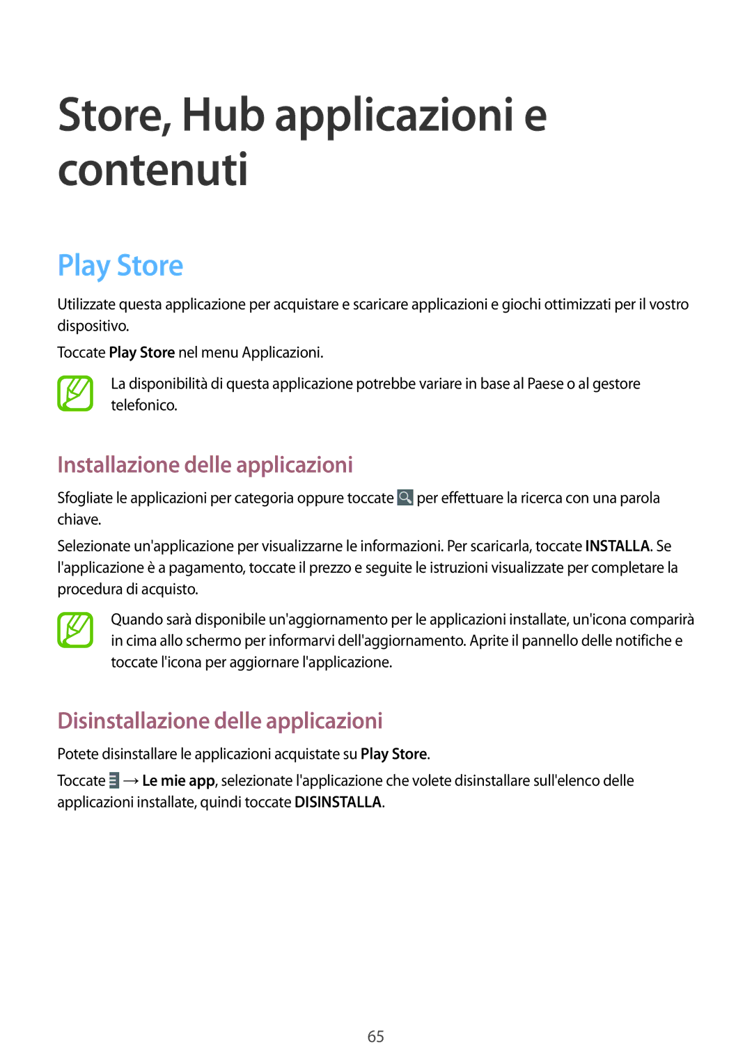 Samsung SM-T533NZWAITV, SM-T533NZWAAUT, SM-T533NYKAAUT, SM-T533NYKAITV manual Store, Hub applicazioni e contenuti, Play Store 