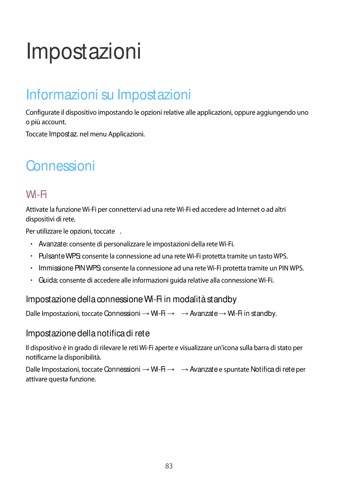 Samsung SM-T533NYKAITV, SM-T533NZWAAUT, SM-T533NZWAITV, SM-T533NYKAAUT Informazioni su Impostazioni, Connessioni, Wi-Fi 