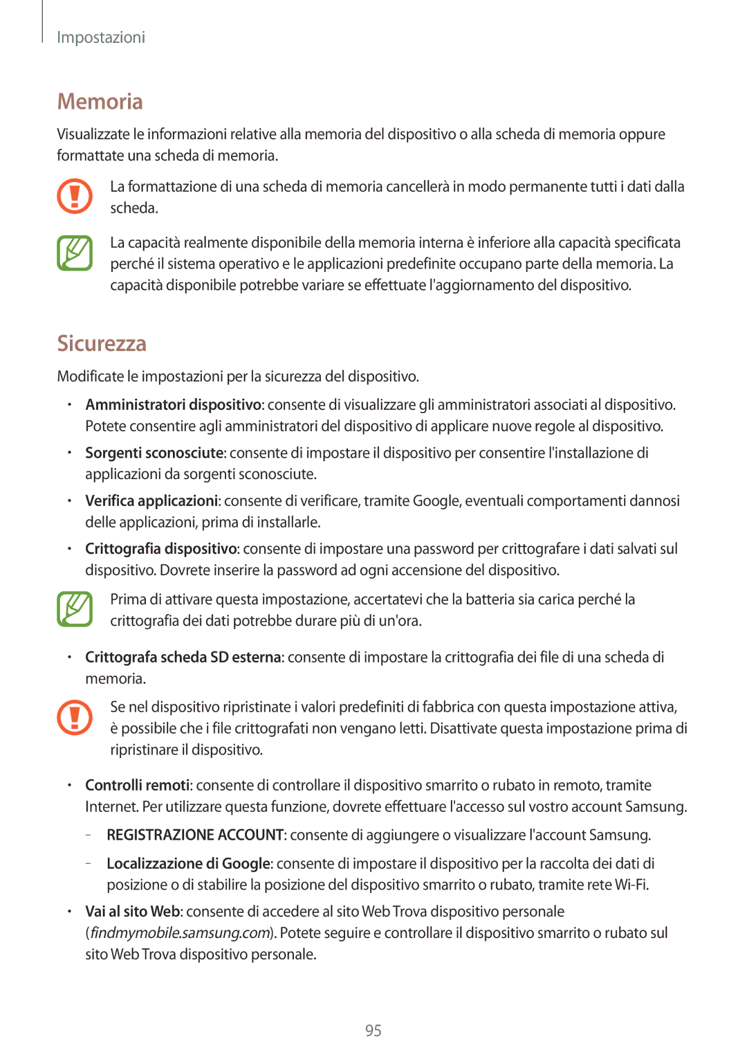 Samsung SM-T533NYKAITV, SM-T533NZWAAUT, SM-T533NZWAITV, SM-T533NYKAAUT manual Memoria, Sicurezza 