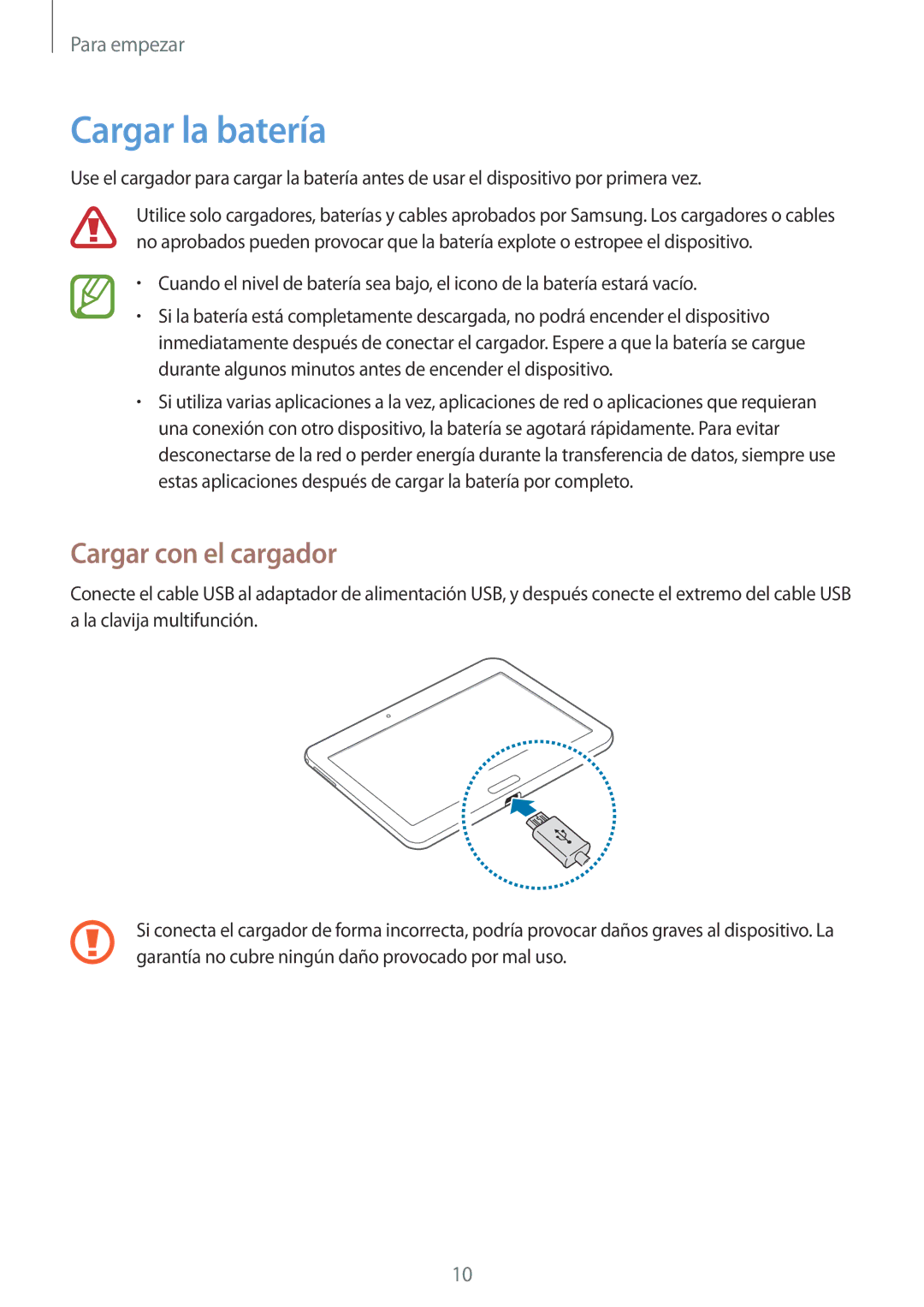 Samsung SM-T533NYKAPHE, SM-T533NZWAPHE, SM-T533NZWAXEH manual Cargar la batería, Cargar con el cargador 