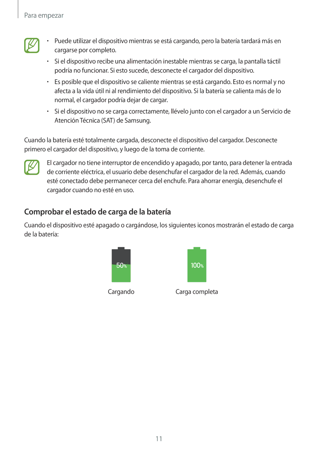 Samsung SM-T533NZWAXEH, SM-T533NZWAPHE, SM-T533NYKAPHE manual Comprobar el estado de carga de la batería 