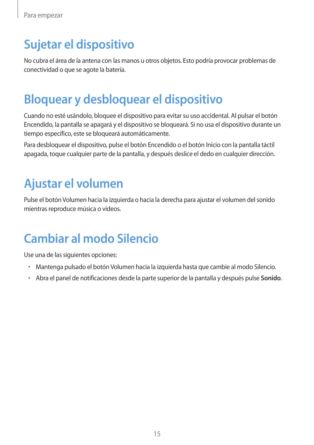 Samsung SM-T533NZWAPHE, SM-T533NYKAPHE Sujetar el dispositivo, Bloquear y desbloquear el dispositivo, Ajustar el volumen 