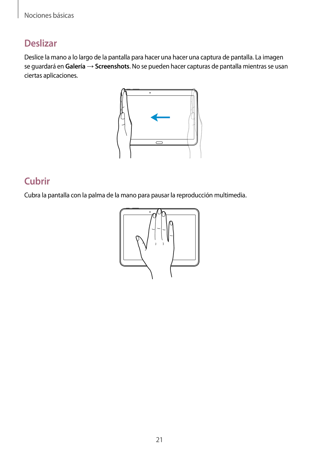 Samsung SM-T533NZWAPHE, SM-T533NYKAPHE, SM-T533NZWAXEH manual Deslizar, Cubrir 