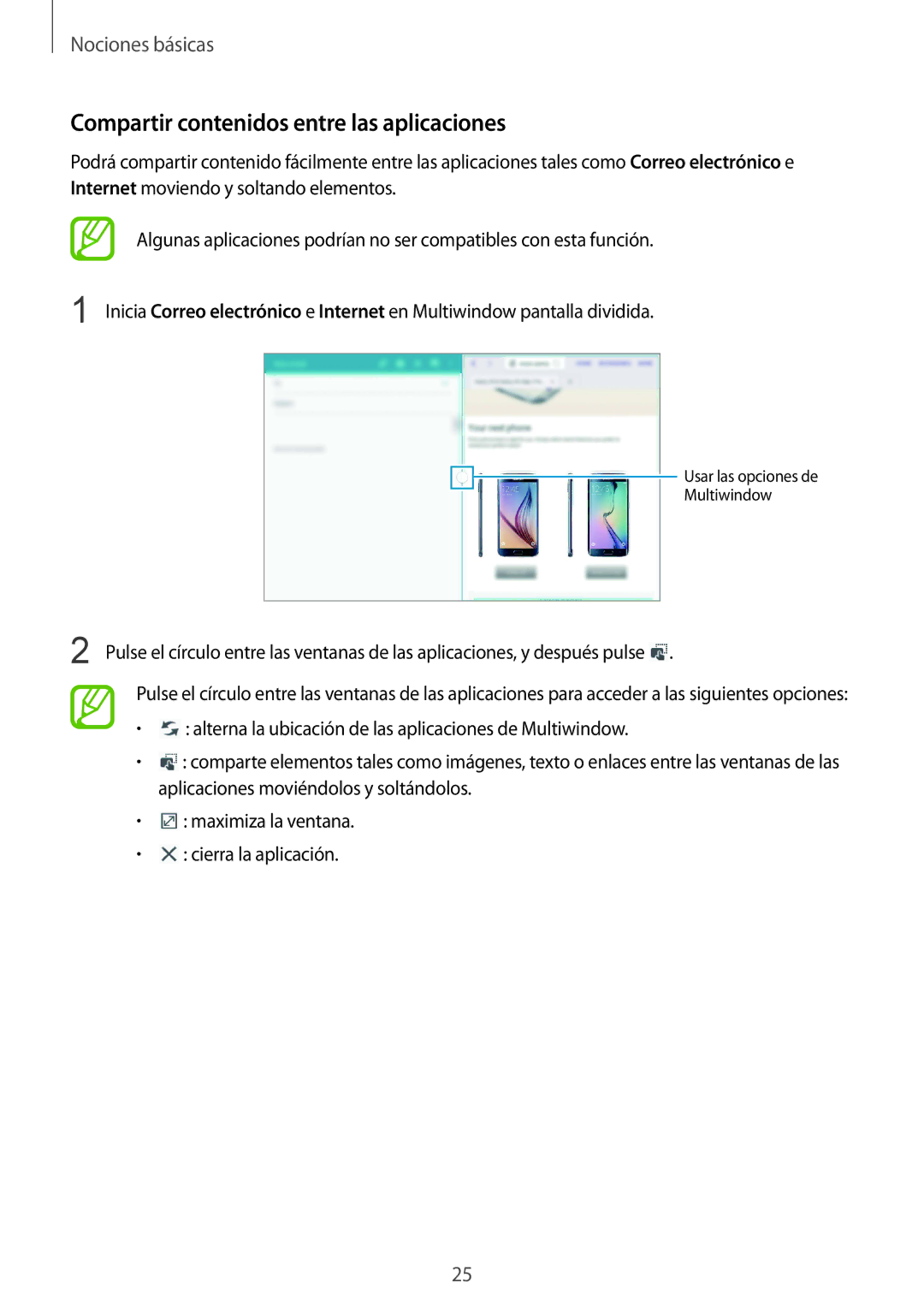 Samsung SM-T533NYKAPHE, SM-T533NZWAPHE, SM-T533NZWAXEH manual Compartir contenidos entre las aplicaciones 