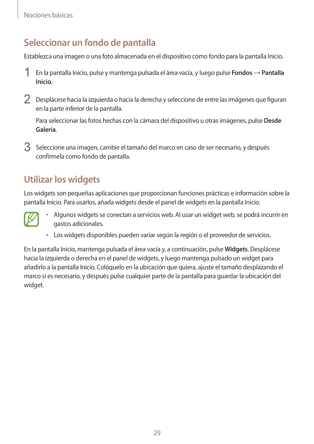 Samsung SM-T533NZWAXEH, SM-T533NZWAPHE, SM-T533NYKAPHE manual Seleccionar un fondo de pantalla, Utilizar los widgets 