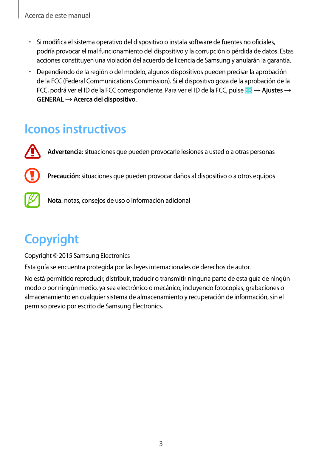 Samsung SM-T533NZWAPHE, SM-T533NYKAPHE, SM-T533NZWAXEH manual Iconos instructivos, Copyright 