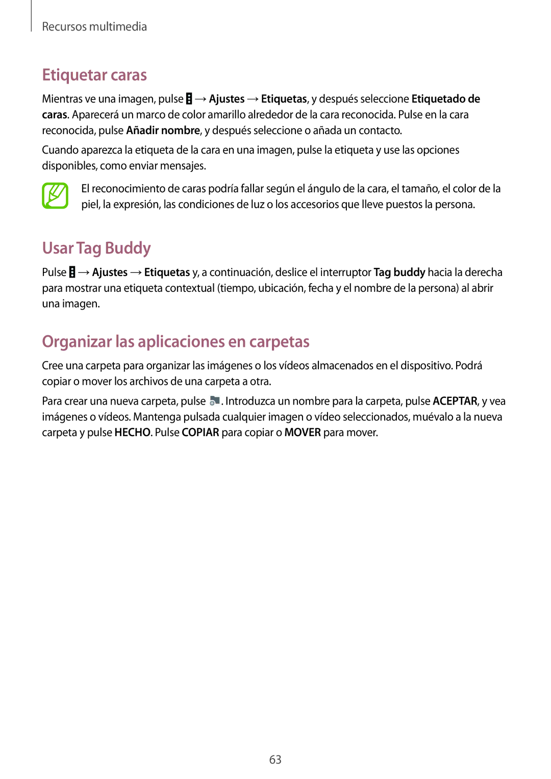 Samsung SM-T533NZWAPHE, SM-T533NYKAPHE, SM-T533NZWAXEH manual Etiquetar caras, Usar Tag Buddy 