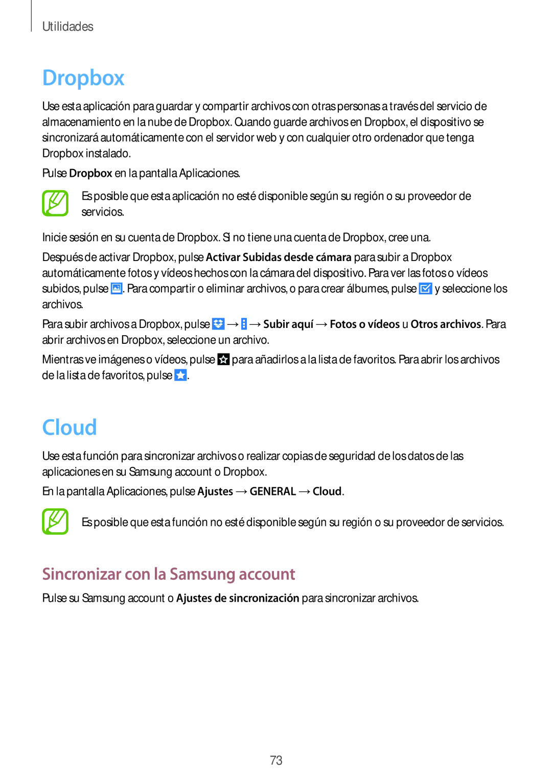 Samsung SM-T533NYKAPHE, SM-T533NZWAPHE, SM-T533NZWAXEH manual Dropbox, Cloud, Sincronizar con la Samsung account 